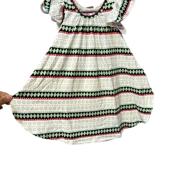 Dot Dot Smile Green Red Striped Diamonds Flower Clover Baby Girl's Dress 12-24M - Picture 4 of 5